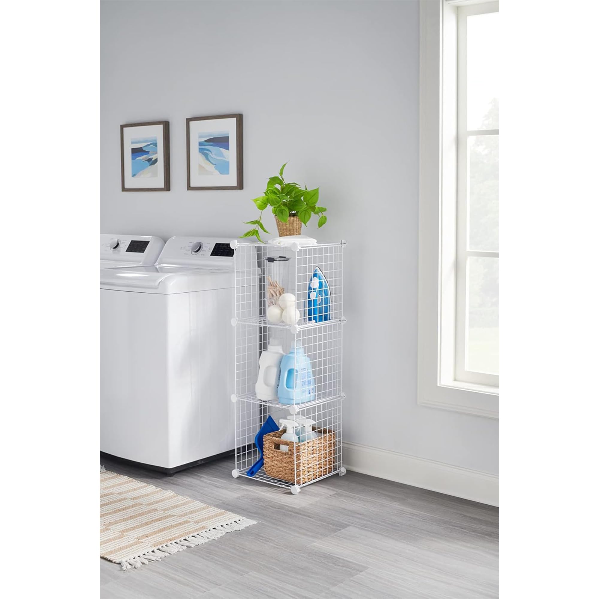 Rubbermaid 3 Piece Storage Wire Stackable Cube Set Easy Assemble White for Closet/Bookshelf/Toys Multi-Use Home Organizer - Image 5