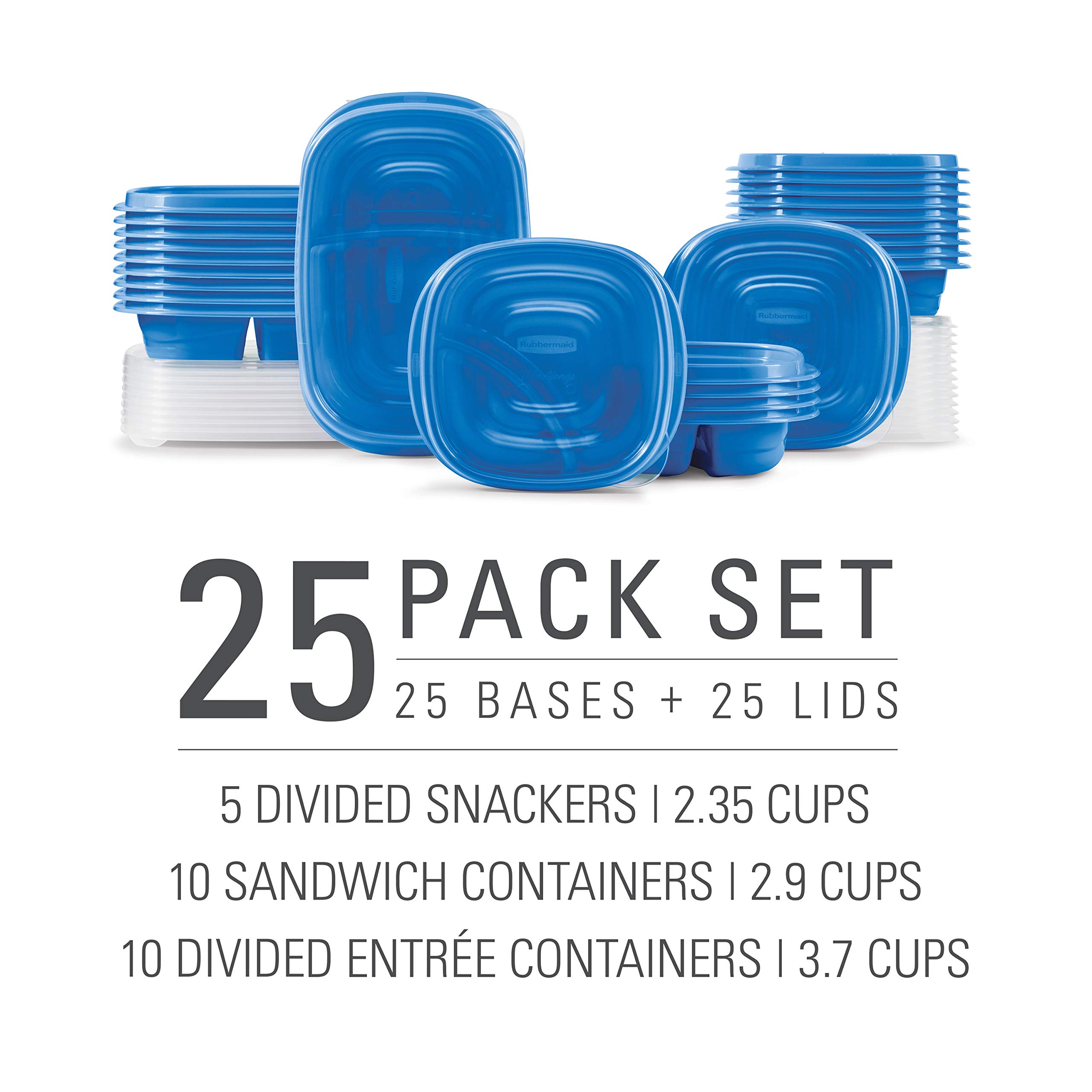 Rubbermaid 50-Piece Food Storage Containers with Lids for Lunch, Meal Prep, and Leftovers, Dishwasher Safe, Set of 25, Marine Blue - Image 3