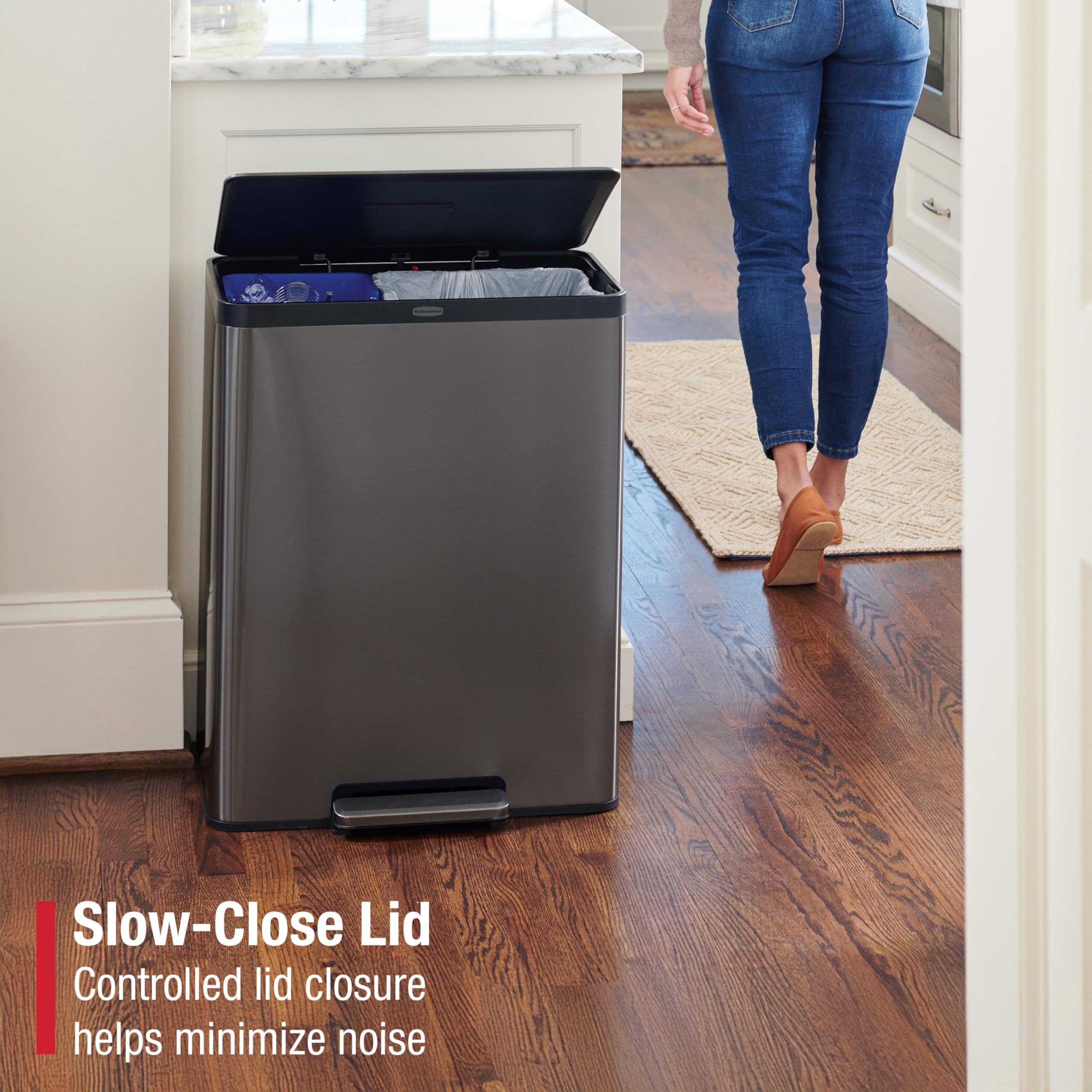 Rubbermaid Elite Stainless Steel Metal Dual Stream Step-On Trash Can for Waste and Recycling 15.9 Gallon Charcoal Trash and Recycle Bin Combo for Home/Kitchen/Garage/Apartment/Office - Image 5