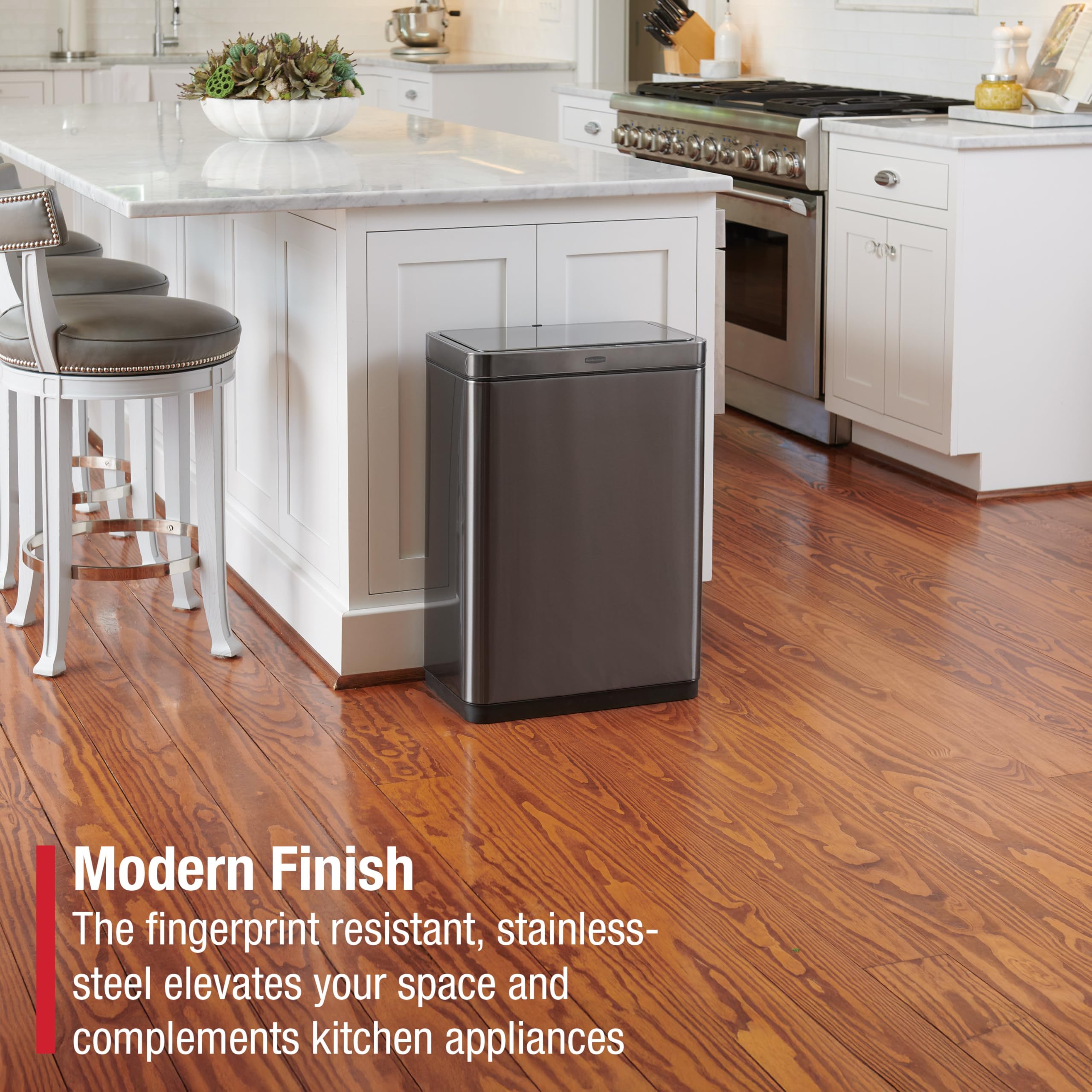 Rubbermaid Elite Stainless Steel Sensor Trash Can for Home and Kitchen Batteries Included 12.4 Gallon Charcoal for Home/Kitchen/Hotel/Lobby/Office - Image 3