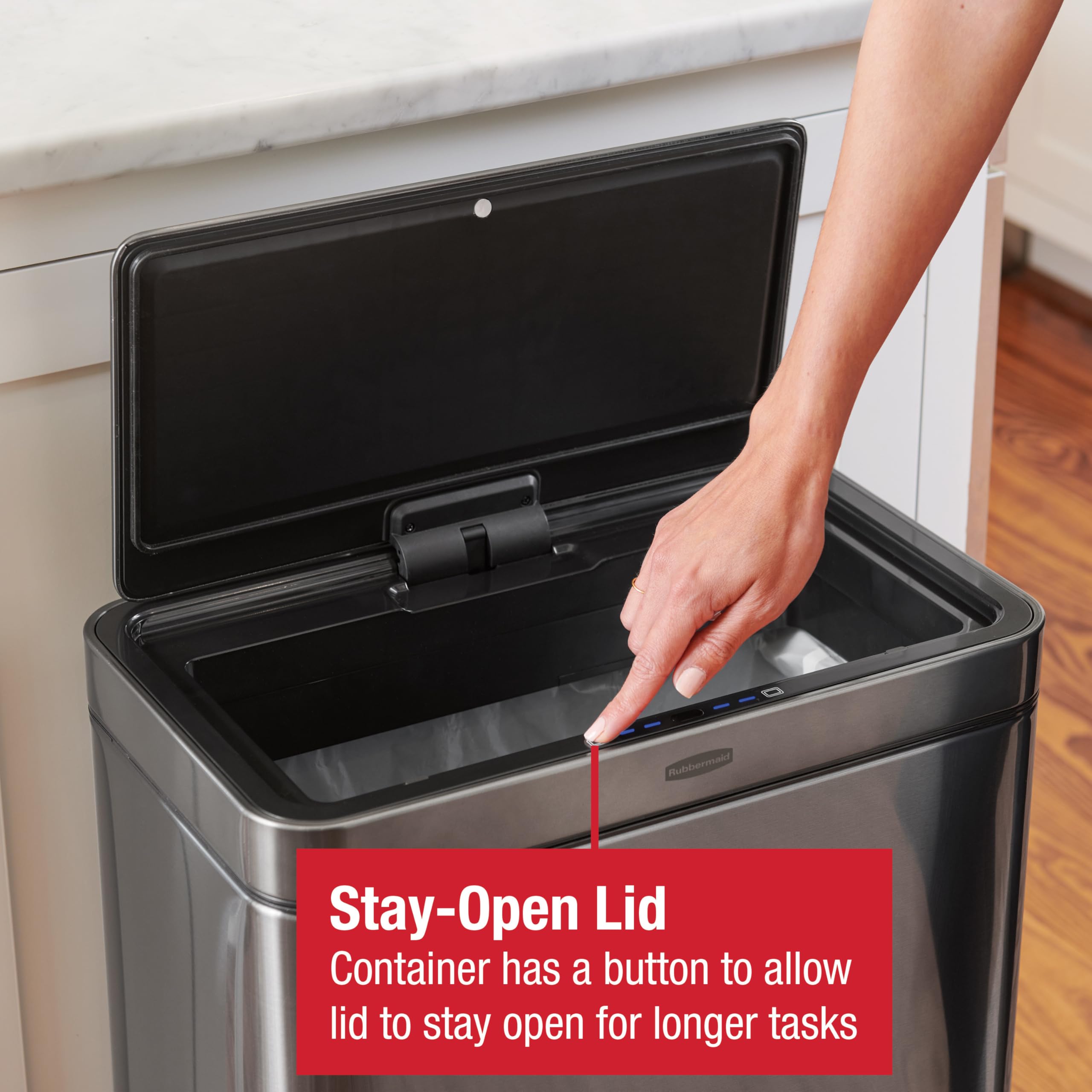 Rubbermaid Elite Stainless Steel Sensor Trash Can for Home and Kitchen Batteries Included 12.4 Gallon Charcoal for Home/Kitchen/Hotel/Lobby/Office - Image 6