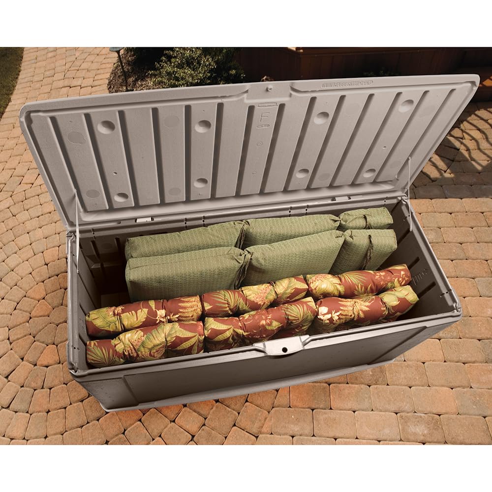 Rubbermaid Extra Large Resin Outdoor Storage Deck Box with Seat (120 Gal), Weather Resistant, Brown, Deck Organization for Home/Backyard/Pool Chemicals/Toys/Garden Tools/Porch/Patio Cushions - Image 4