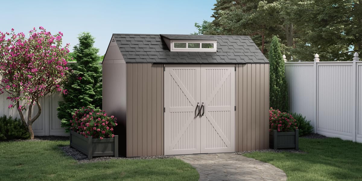 Rubbermaid Extra Large Resin Outdoor Storage Shed With Floor (7 x 10.5 Ft.) Weather Resistant Brown Organization for Home/Lawn Mower/Backyard Equipment/Bike Storage/Pool Supplies - Image 13