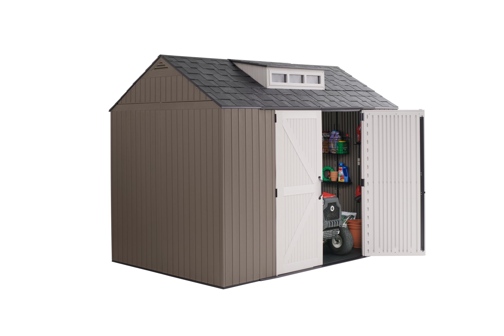 Rubbermaid Extra Large Resin Outdoor Storage Shed With Floor (7 x 10.5 Ft.) Weather Resistant Brown Organization for Home/Lawn Mower/Backyard Equipment/Bike Storage/Pool Supplies - Image 3