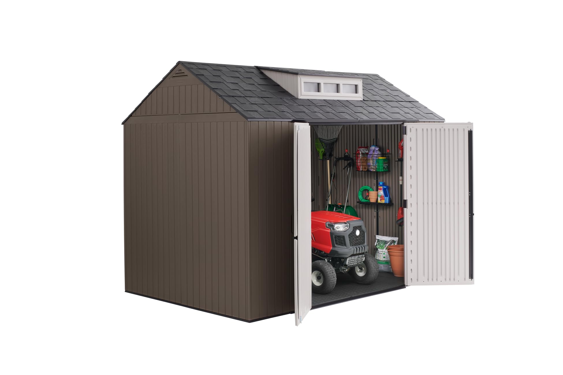 Rubbermaid Extra Large Resin Outdoor Storage Shed With Floor (7 x 10.5 Ft.) Weather Resistant Brown Organization for Home/Lawn Mower/Backyard Equipment/Bike Storage/Pool Supplies - Image 4