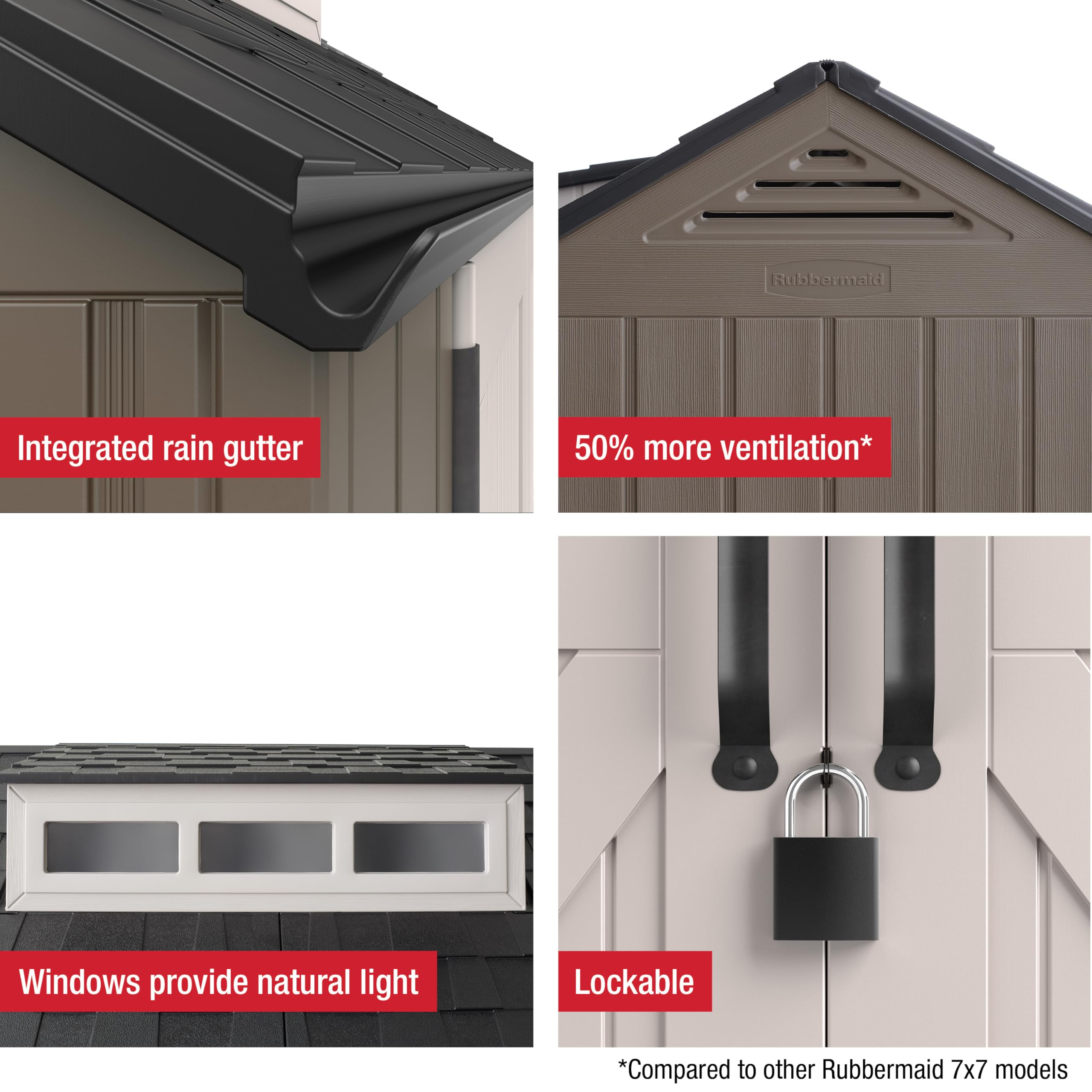 Rubbermaid Extra Large Resin Outdoor Storage Shed With Floor (7 x 10.5 Ft.) Weather Resistant Brown Organization for Home/Lawn Mower/Backyard Equipment/Bike Storage/Pool Supplies - Image 9