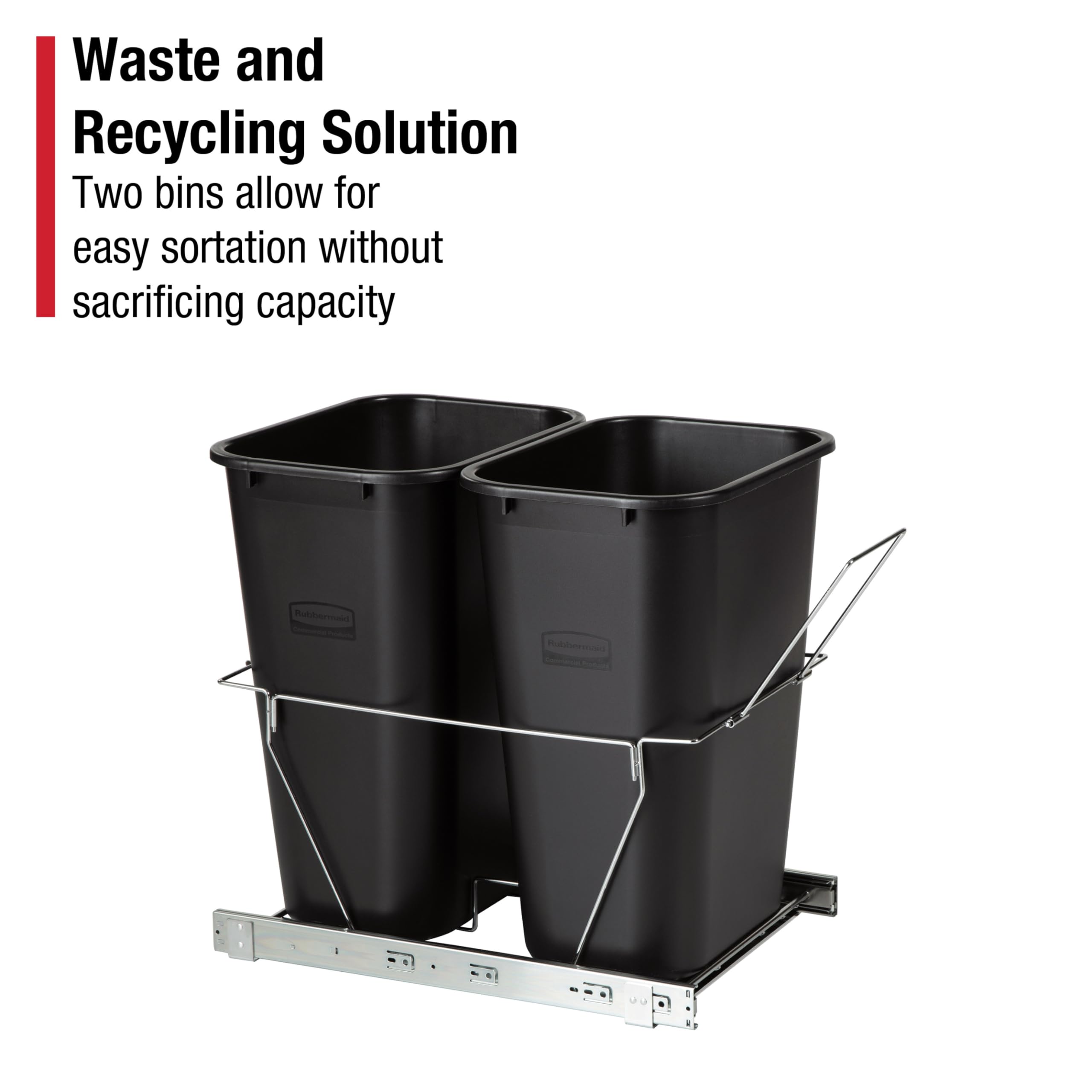 Rubbermaid Kitchen Cabinet Pull-Out Trash Can and Recycling Bin, 20-Gallon, Black, Under Sink Trash/ Recycling, for Home/Kitchen/Bathroom/Office/Garage - Image 3