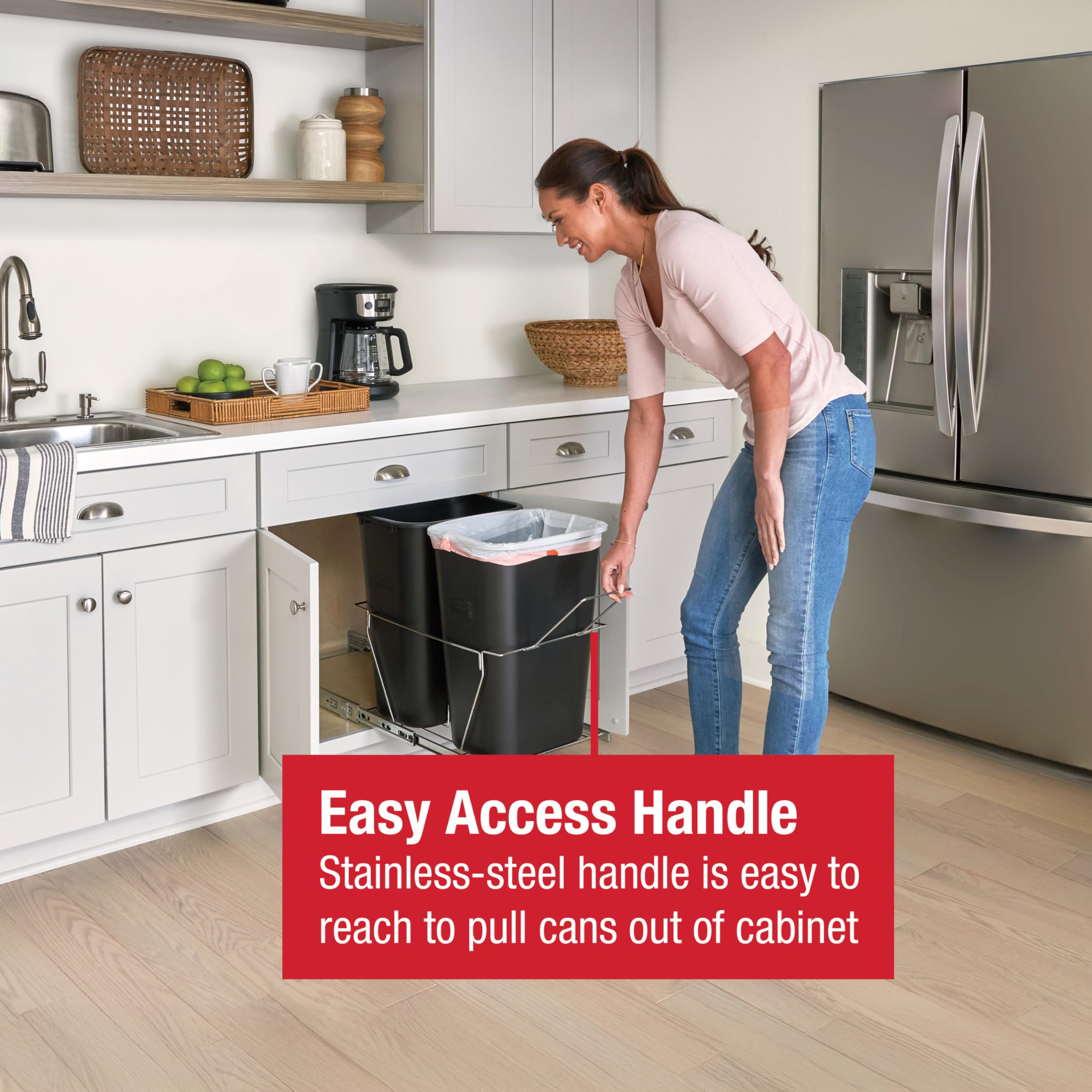 Rubbermaid Kitchen Cabinet Pull-Out Trash Can and Recycling Bin, 20-Gallon, Black, Under Sink Trash/ Recycling, for Home/Kitchen/Bathroom/Office/Garage - Image 4