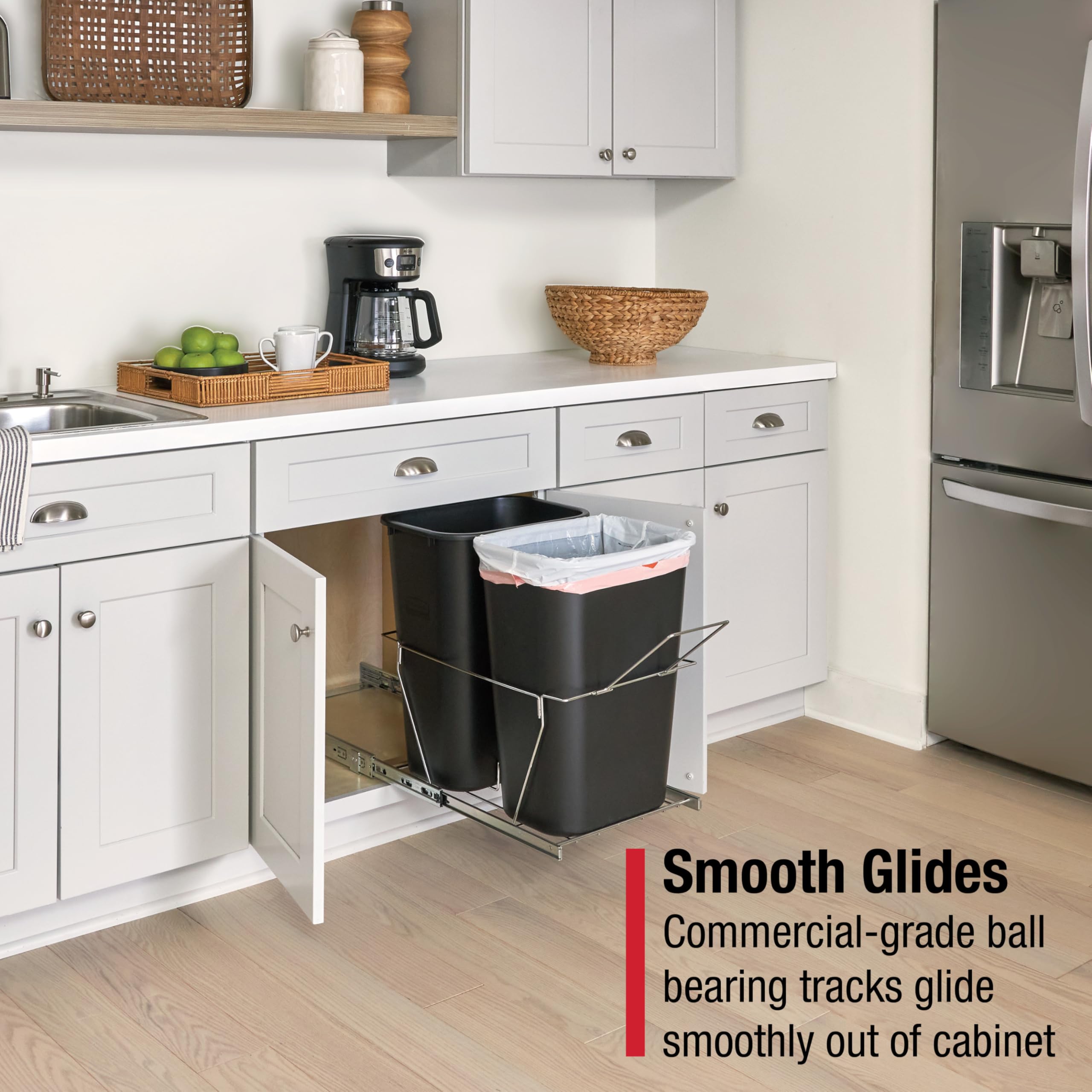 Rubbermaid Kitchen Cabinet Pull-Out Trash Can and Recycling Bin, 20-Gallon, Black, Under Sink Trash/ Recycling, for Home/Kitchen/Bathroom/Office/Garage - Image 5