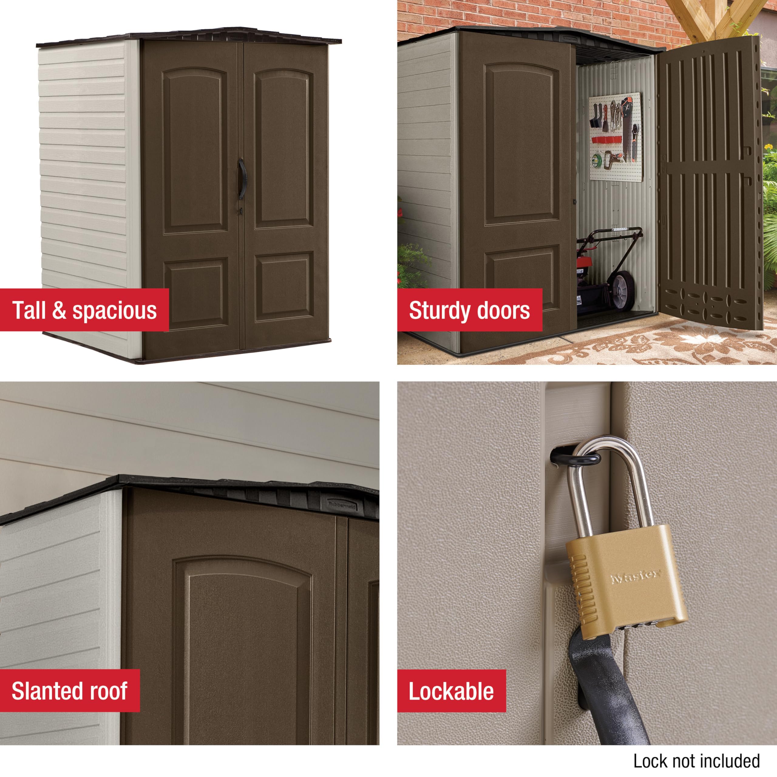 Rubbermaid Medium Vertical Resin Outdoor Storage Shed With Floor (5 x 4 Ft), Weather Resistant, Brown, Organization for Home/Backyard/Pool/Garden/Lawn Tools - Image 5