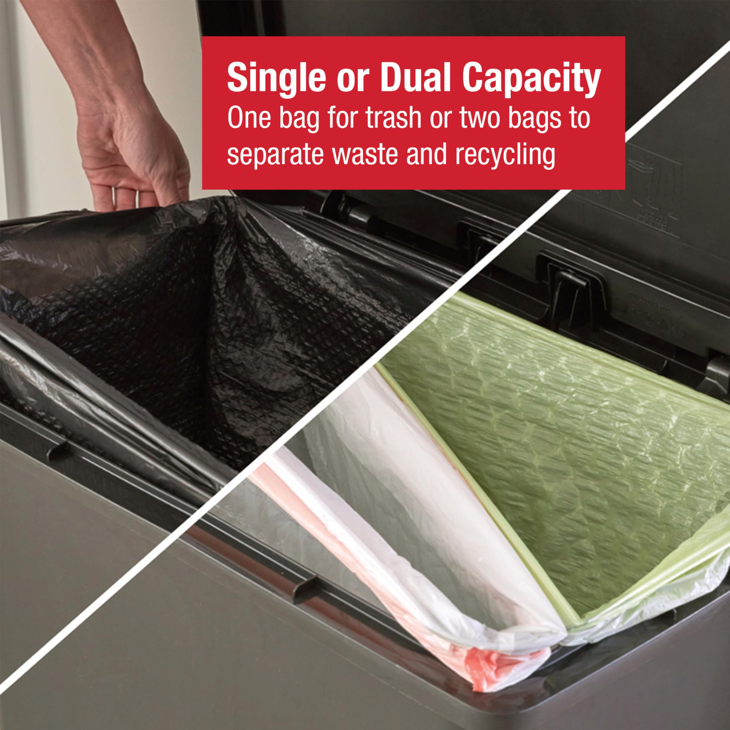 Rubbermaid Premier High-Capacity Step-On Trash Can, 19 Gallon, Single or Dual Stream Trash or Recycling, Charcoal, Stainless-Steel Rim, Lid Lock, Quiet Lid, for Home/Kitchen/Garage/Apartment - Image 3