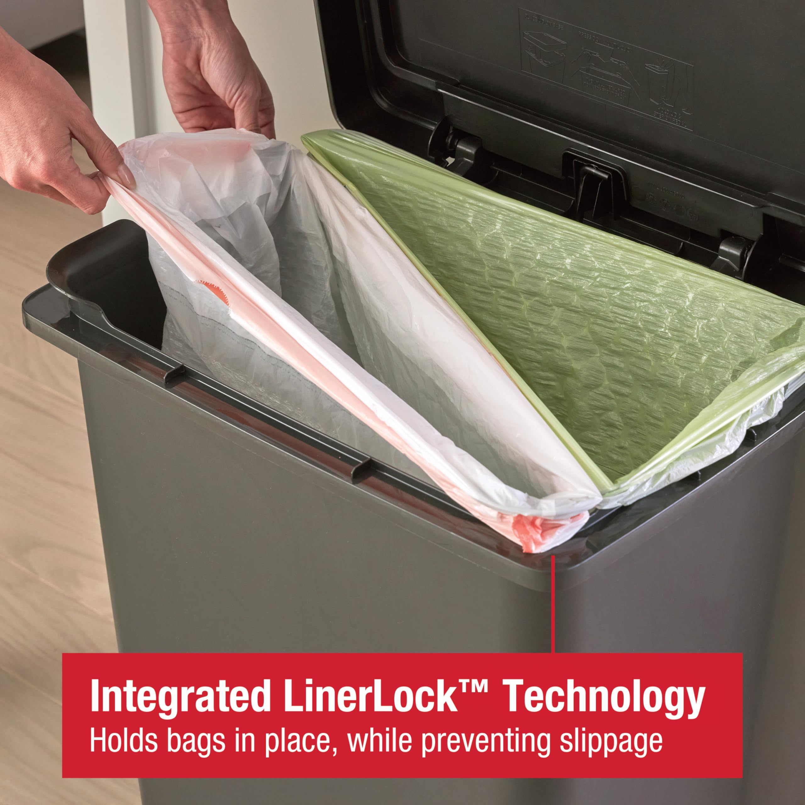 Rubbermaid Premier High-Capacity Step-On Trash Can, 19 Gallon, Single or Dual Stream Trash or Recycling, Charcoal, Stainless-Steel Rim, Lid Lock, Quiet Lid, for Home/Kitchen/Garage/Apartment - Image 4