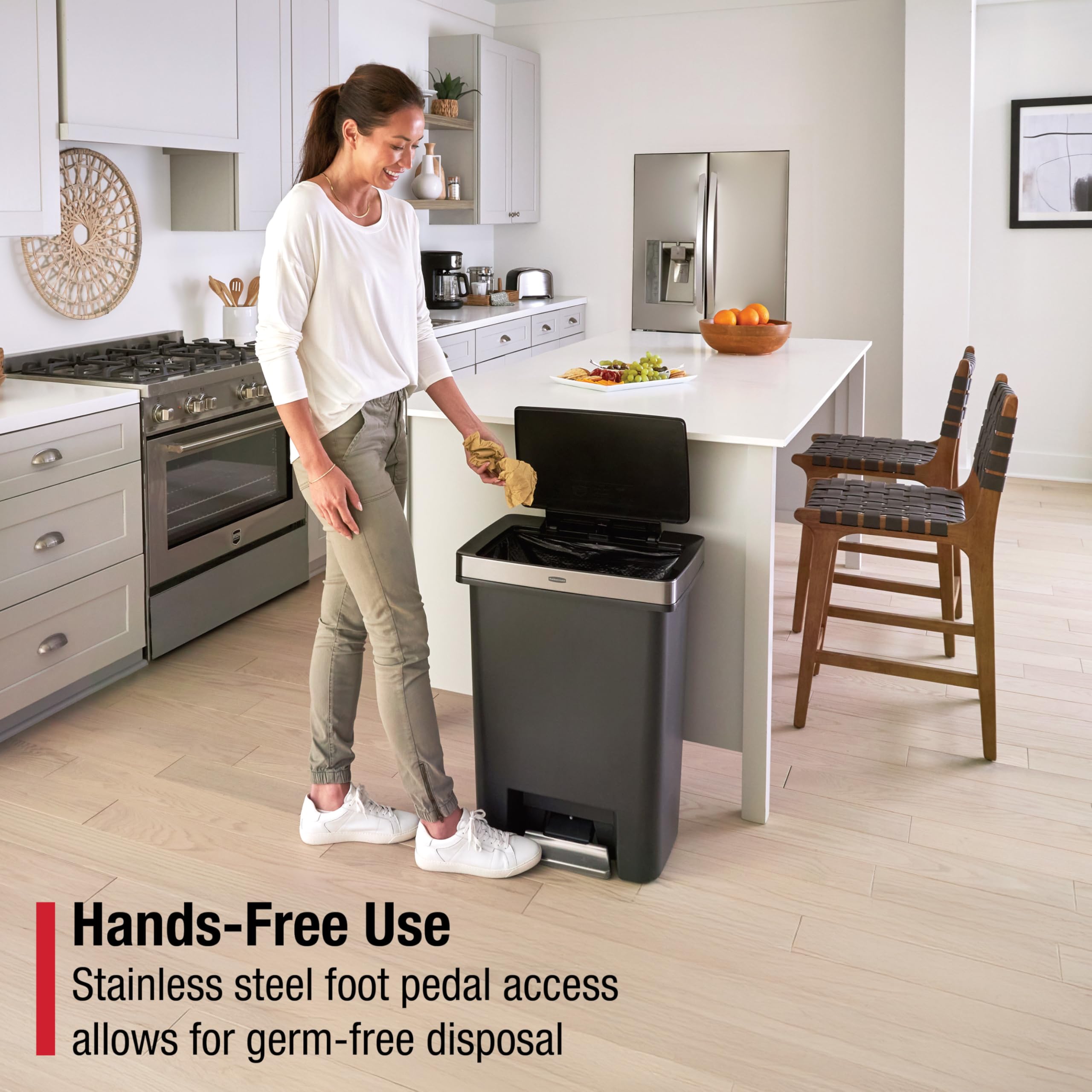 Rubbermaid Premier High-Capacity Step-On Trash Can, 19 Gallon, Single or Dual Stream Trash or Recycling, Charcoal, Stainless-Steel Rim, Lid Lock, Quiet Lid, for Home/Kitchen/Garage/Apartment - Image 6