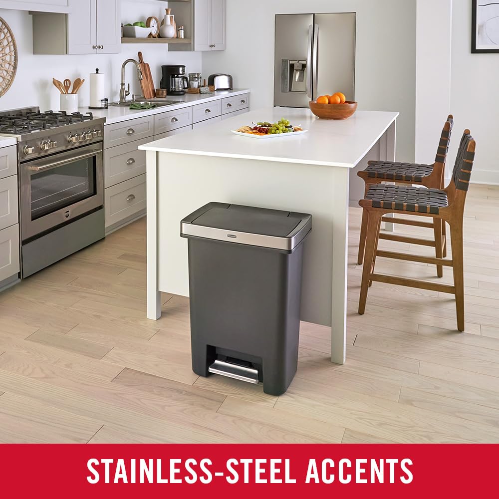 Rubbermaid Premier High-Capacity Step-On Trash Can, 19 Gallon, Single or Dual Stream Trash or Recycling, Charcoal, Stainless-Steel Rim, Lid Lock, Quiet Lid, for Home/Kitchen/Garage/Apartment - Image 8