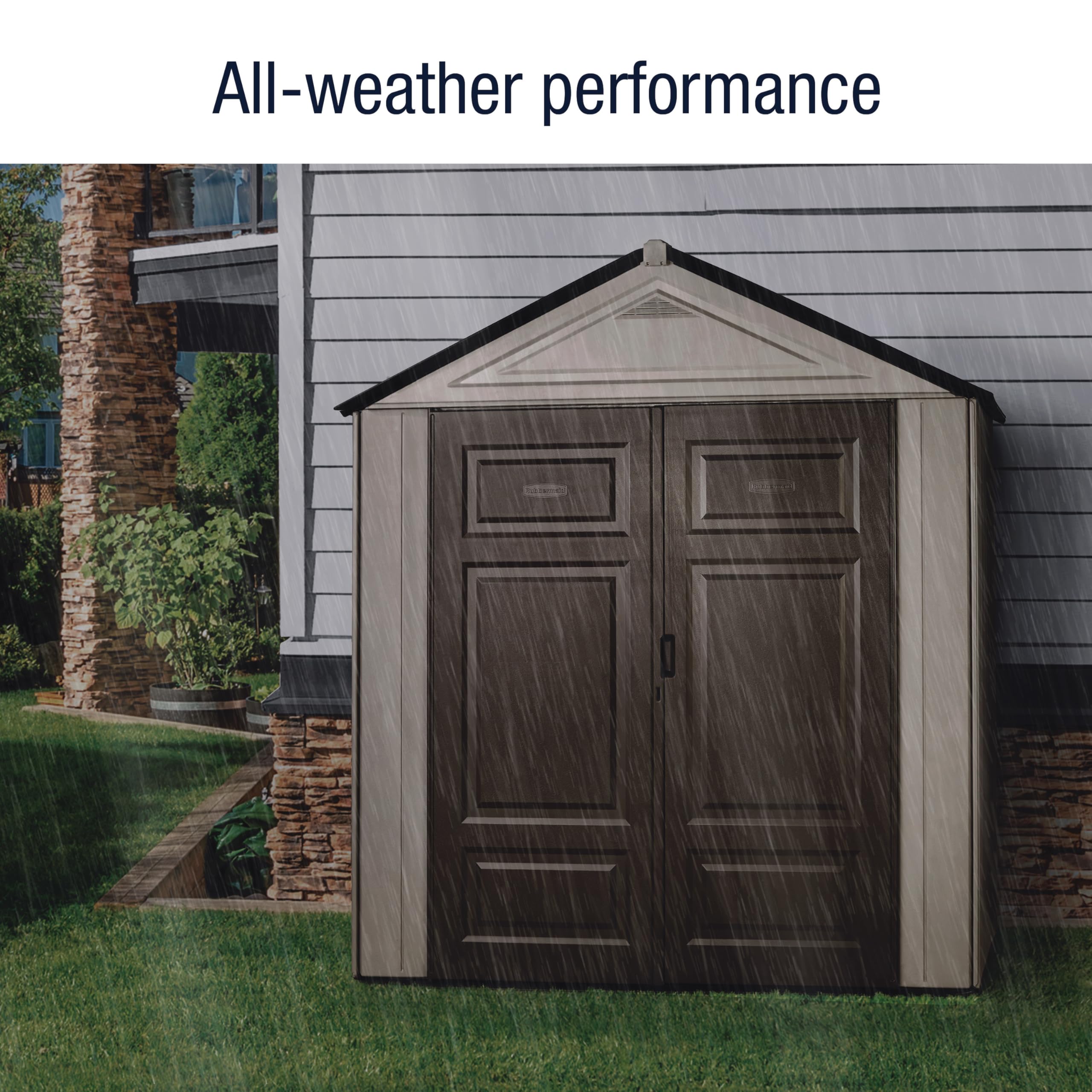 Rubbermaid Resin Outdoor Storage Shed With Floor (7 x 3.5 Ft.) Weather Resistant Brown/Grey Organization for Home/Lawn Mower/Backyard Equipment/Bike Storage/Pool Supplies - Image 3