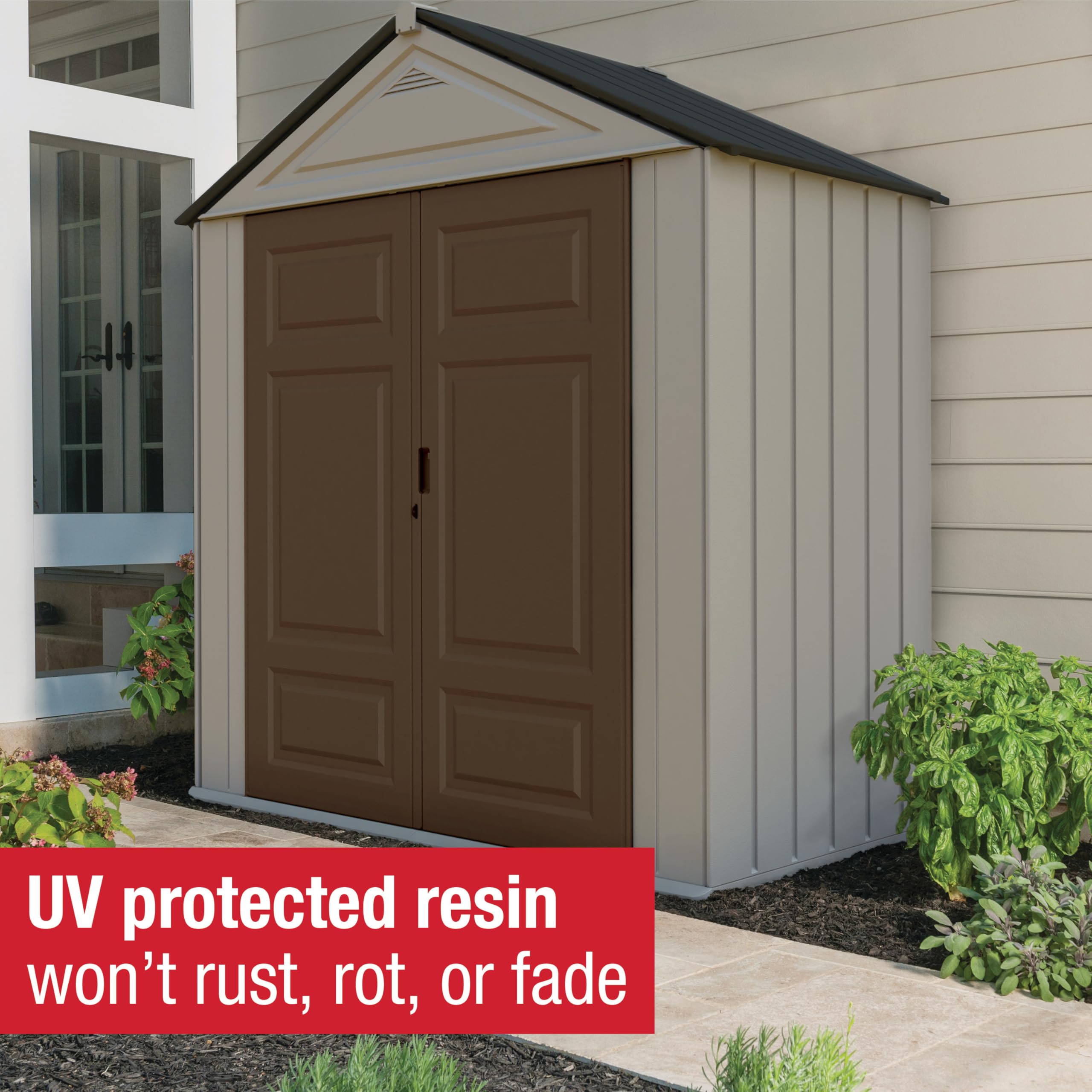 Rubbermaid Resin Outdoor Storage Shed With Floor (7 x 3.5 Ft.) Weather Resistant Brown/Grey Organization for Home/Lawn Mower/Backyard Equipment/Bike Storage/Pool Supplies - Image 5