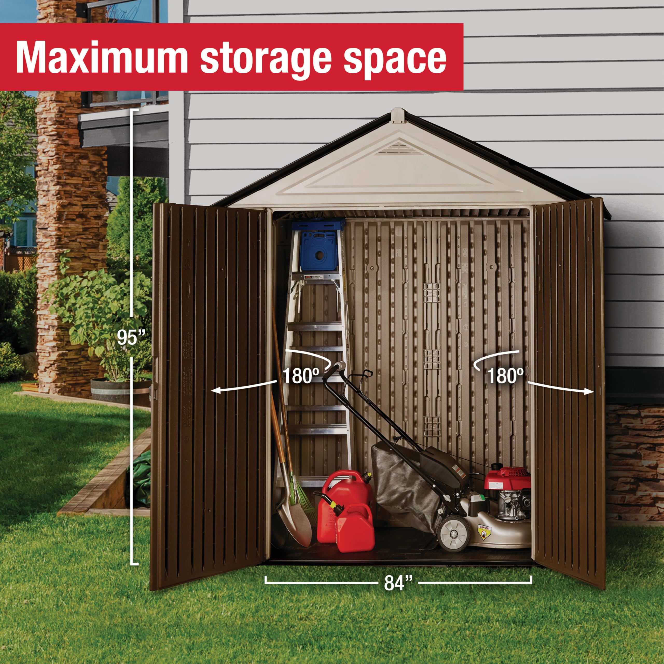 Rubbermaid Resin Outdoor Storage Shed With Floor (7 x 3.5 Ft.) Weather Resistant Brown/Grey Organization for Home/Lawn Mower/Backyard Equipment/Bike Storage/Pool Supplies - Image 6