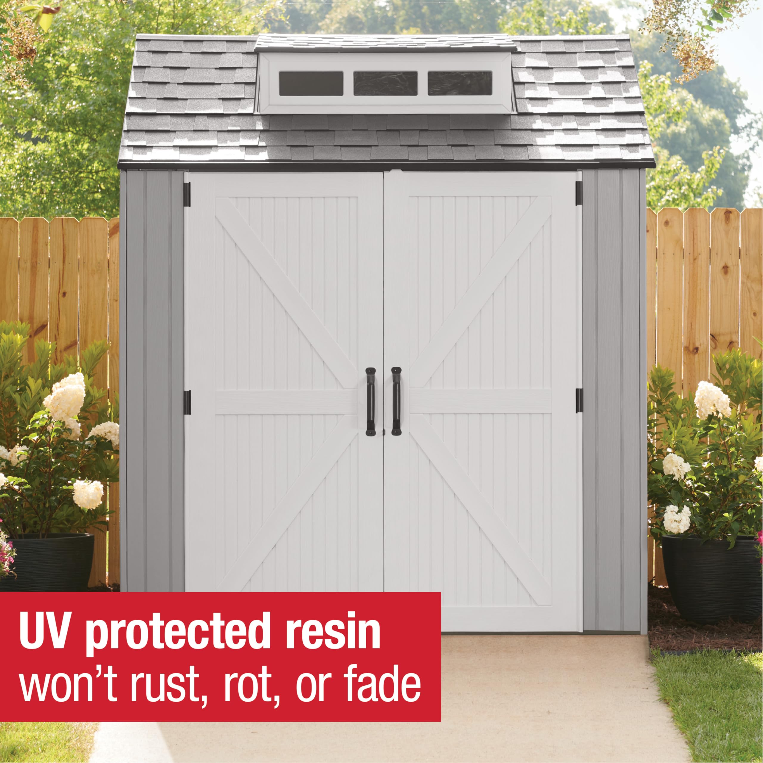 Rubbermaid Resin Outdoor Storage Shed With Floor (7 x 7 Ft) Weather Resistant Gray Organization for Home/Backyard/Garden Tools/Lawn Mower/Bike Storage/Pool Supplies - Image 4