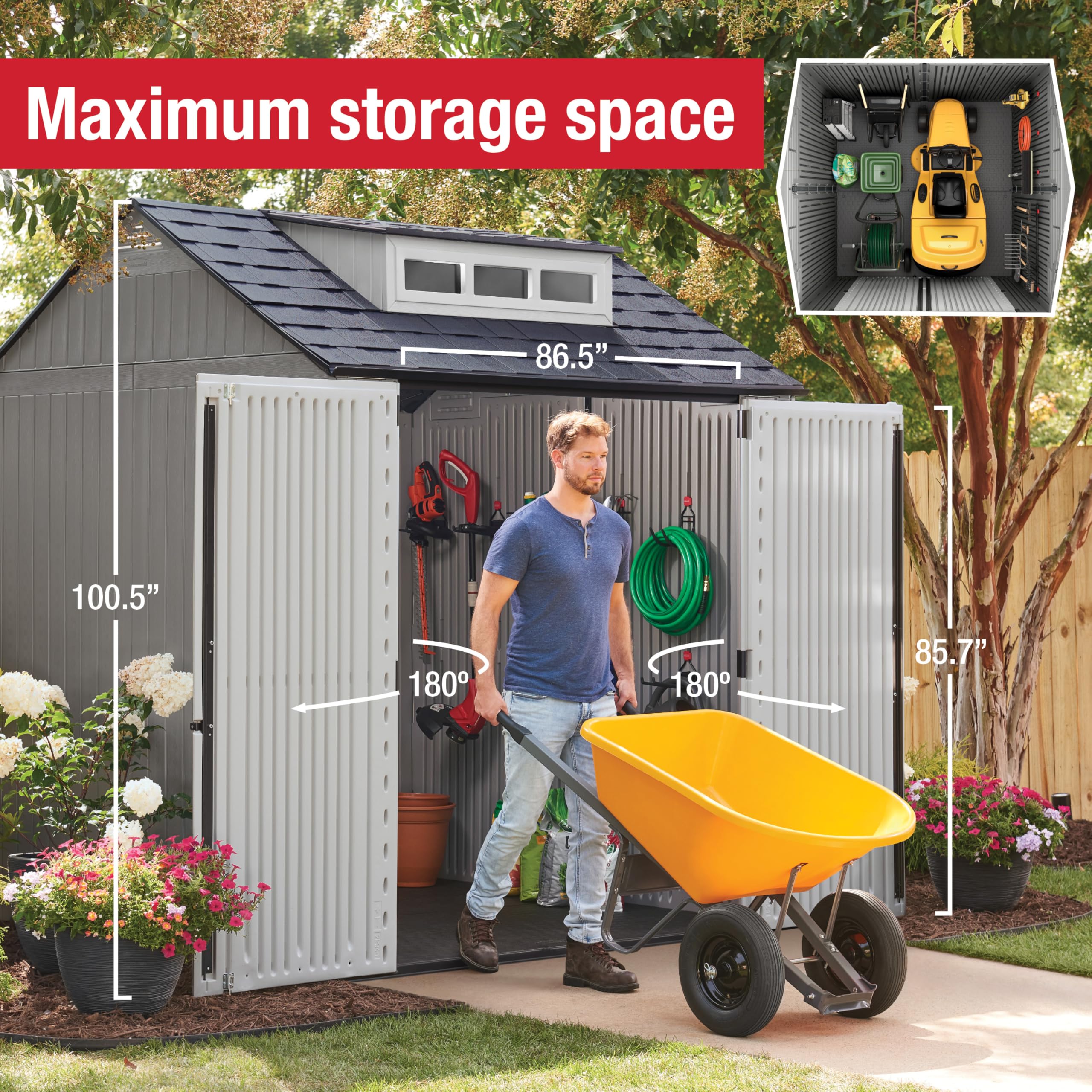 Rubbermaid Resin Outdoor Storage Shed With Floor (7 x 7 Ft) Weather Resistant Gray Organization for Home/Backyard/Garden Tools/Lawn Mower/Bike Storage/Pool Supplies - Image 5