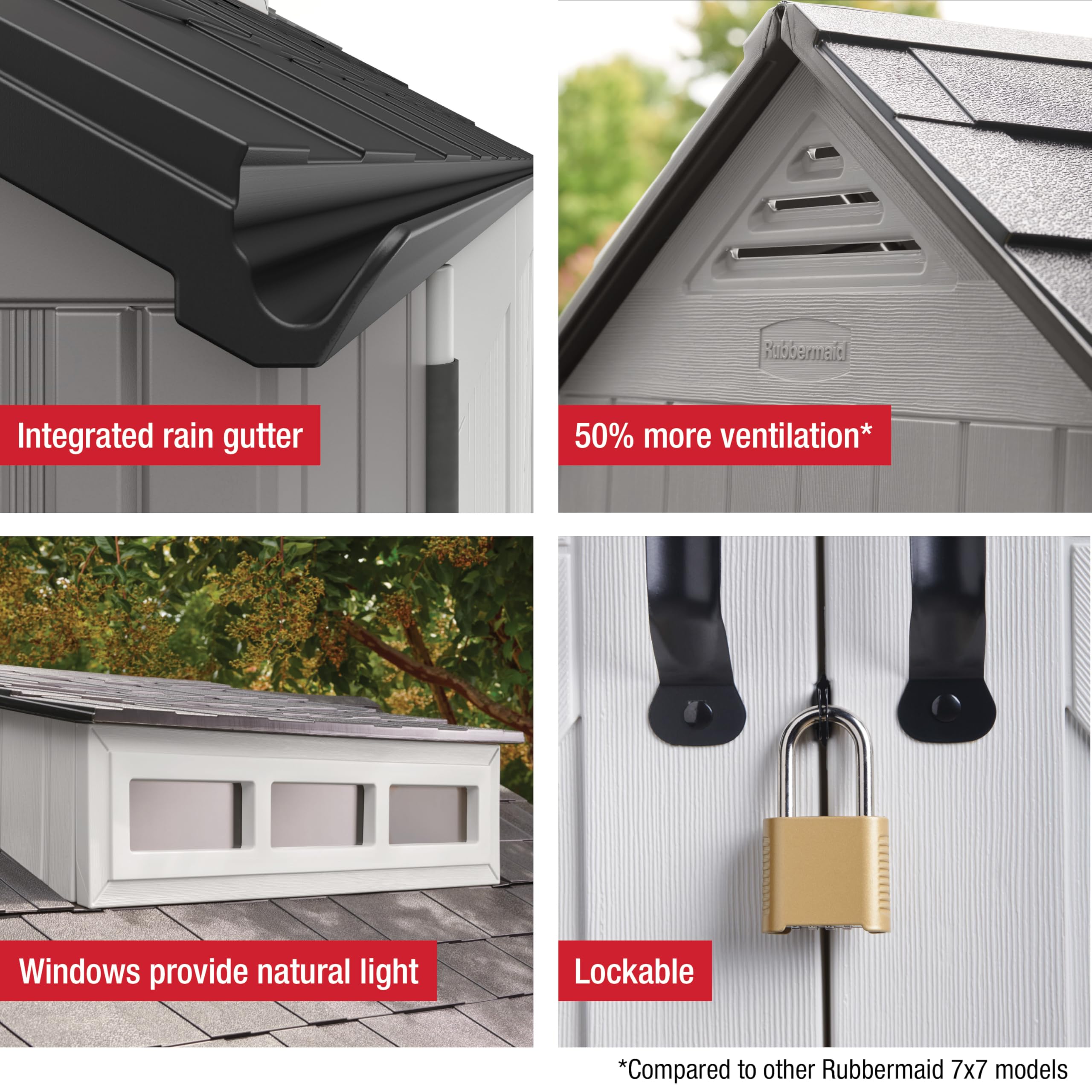 Rubbermaid Resin Outdoor Storage Shed With Floor (7 x 7 Ft) Weather Resistant Gray Organization for Home/Backyard/Garden Tools/Lawn Mower/Bike Storage/Pool Supplies - Image 6