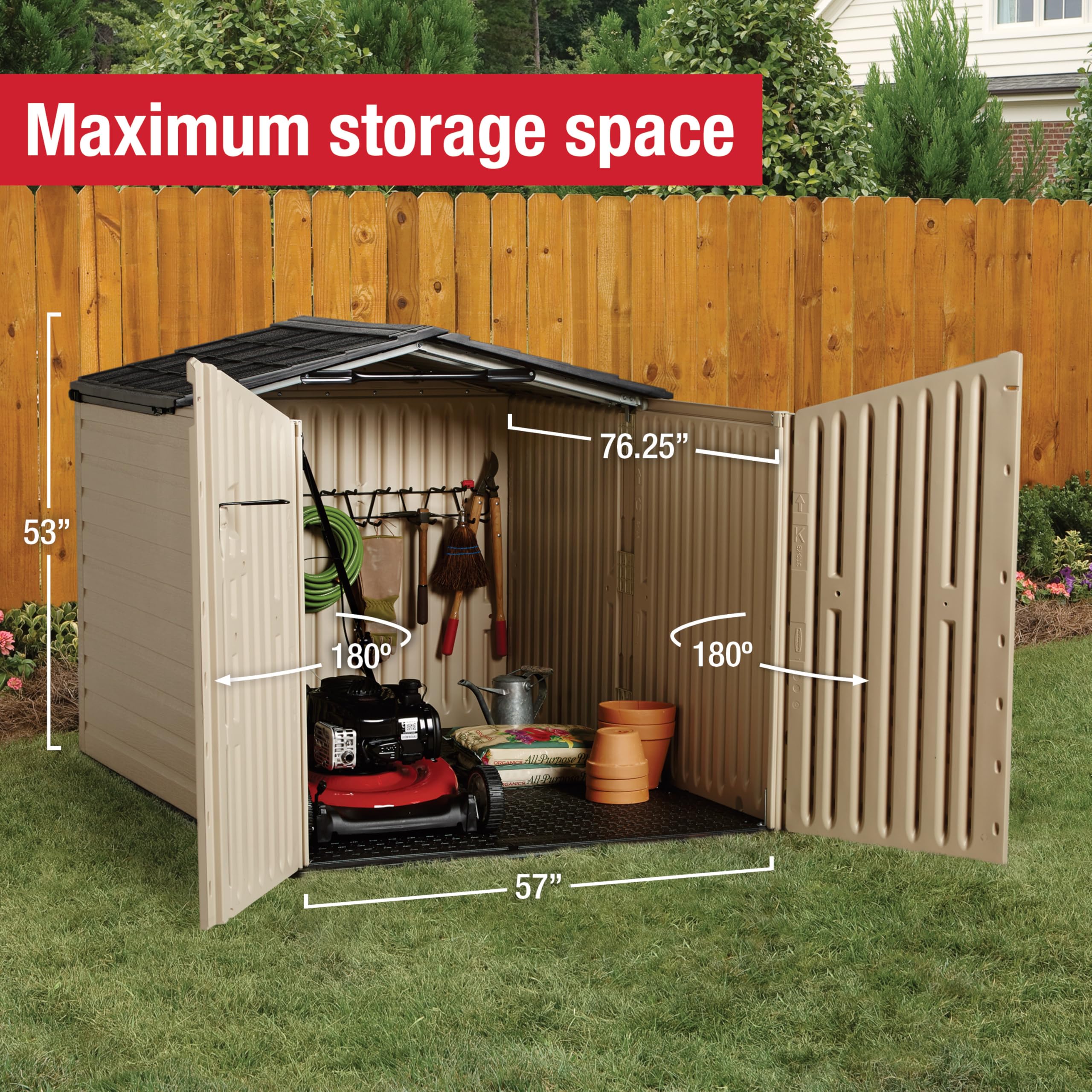 Rubbermaid Slide-Lid Resin Outdoor Storage Shed (5 x 6.5 Ft),Weather Resistant, Beige/Brown, Organization for Home/Backyard/Garden Tools/Lawn Mower/Bike Storage/Pool Supplies - Image 3