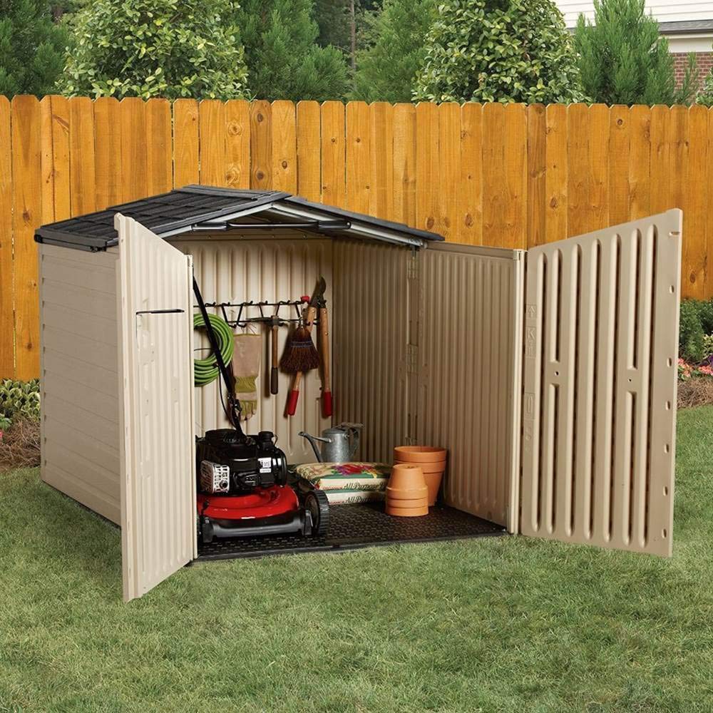 Rubbermaid Slide-Lid Resin Outdoor Storage Shed (5 x 6.5 Ft),Weather Resistant, Beige/Brown, Organization for Home/Backyard/Garden Tools/Lawn Mower/Bike Storage/Pool Supplies - Image 6
