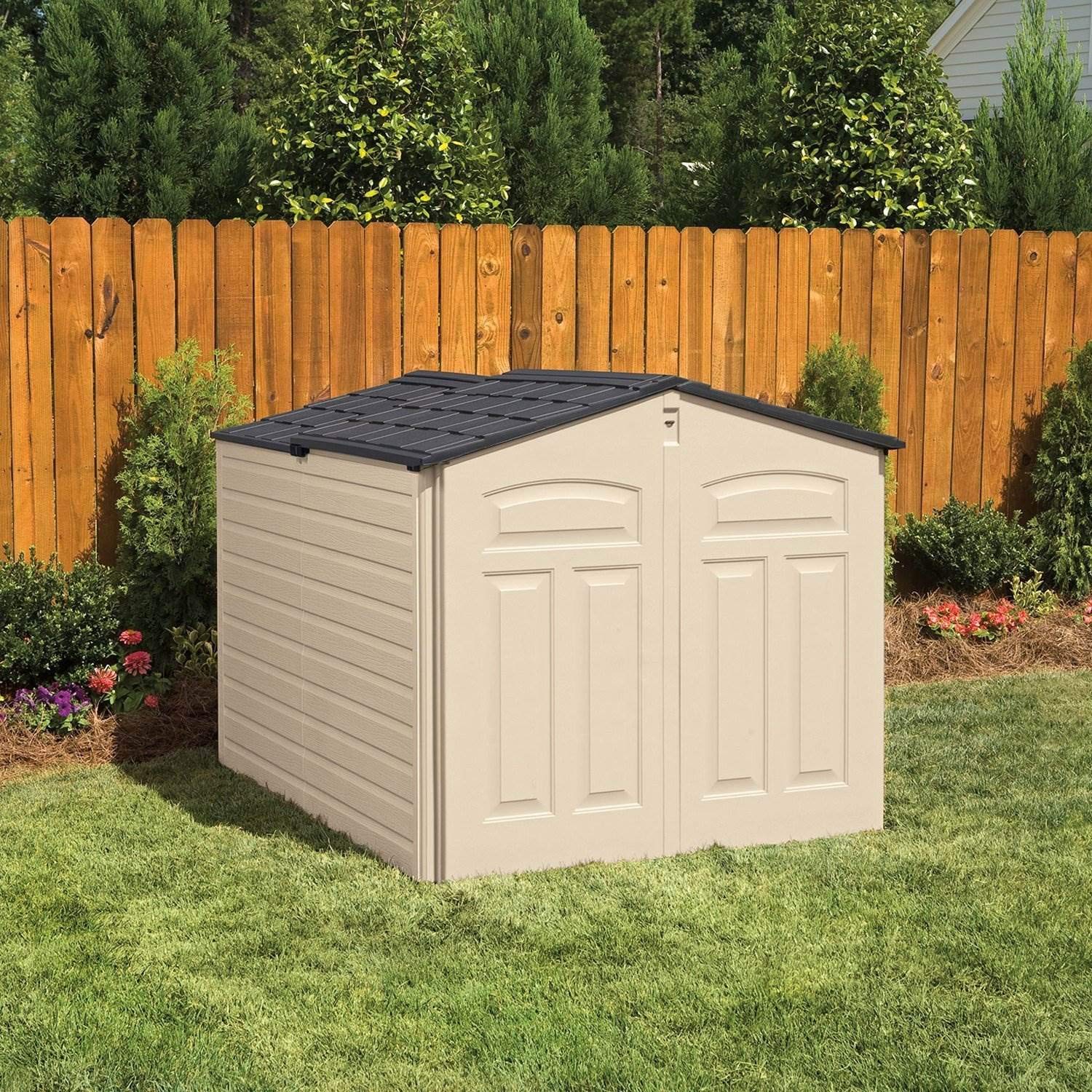 Rubbermaid Slide-Lid Resin Outdoor Storage Shed (5 x 6.5 Ft),Weather Resistant, Beige/Brown, Organization for Home/Backyard/Garden Tools/Lawn Mower/Bike Storage/Pool Supplies - Image 7