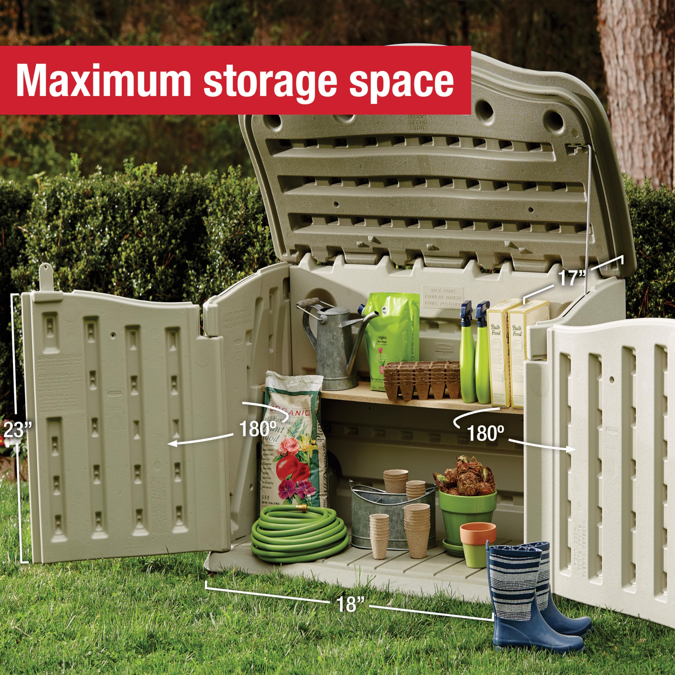 Rubbermaid Small Horizontal Resin Outdoor Storage Shed With Floor (4.5 x 3 Ft) Weather Resistant, Beige/Brown, Organization for Home/Backyard/Pool Chemicals/Toys/Garden Tools/Porch/Patio Cushions - Image 5