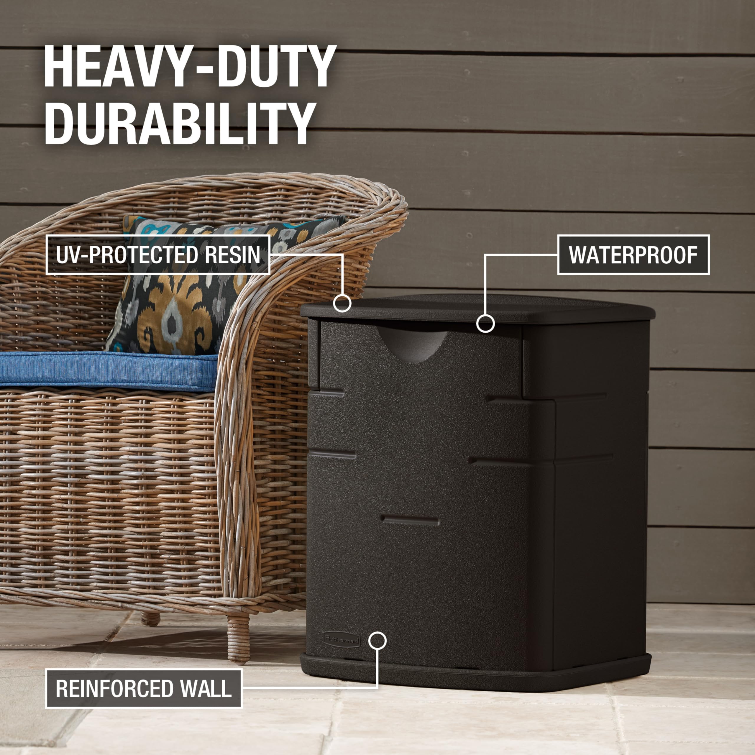 Rubbermaid Small Resin Outdoor Storage Deck Box (19 Gal) Weather Resistant Brown Deck Organization for Home/Small Garden Tools/Grilling Accessories/Pool Supplies - Image 3