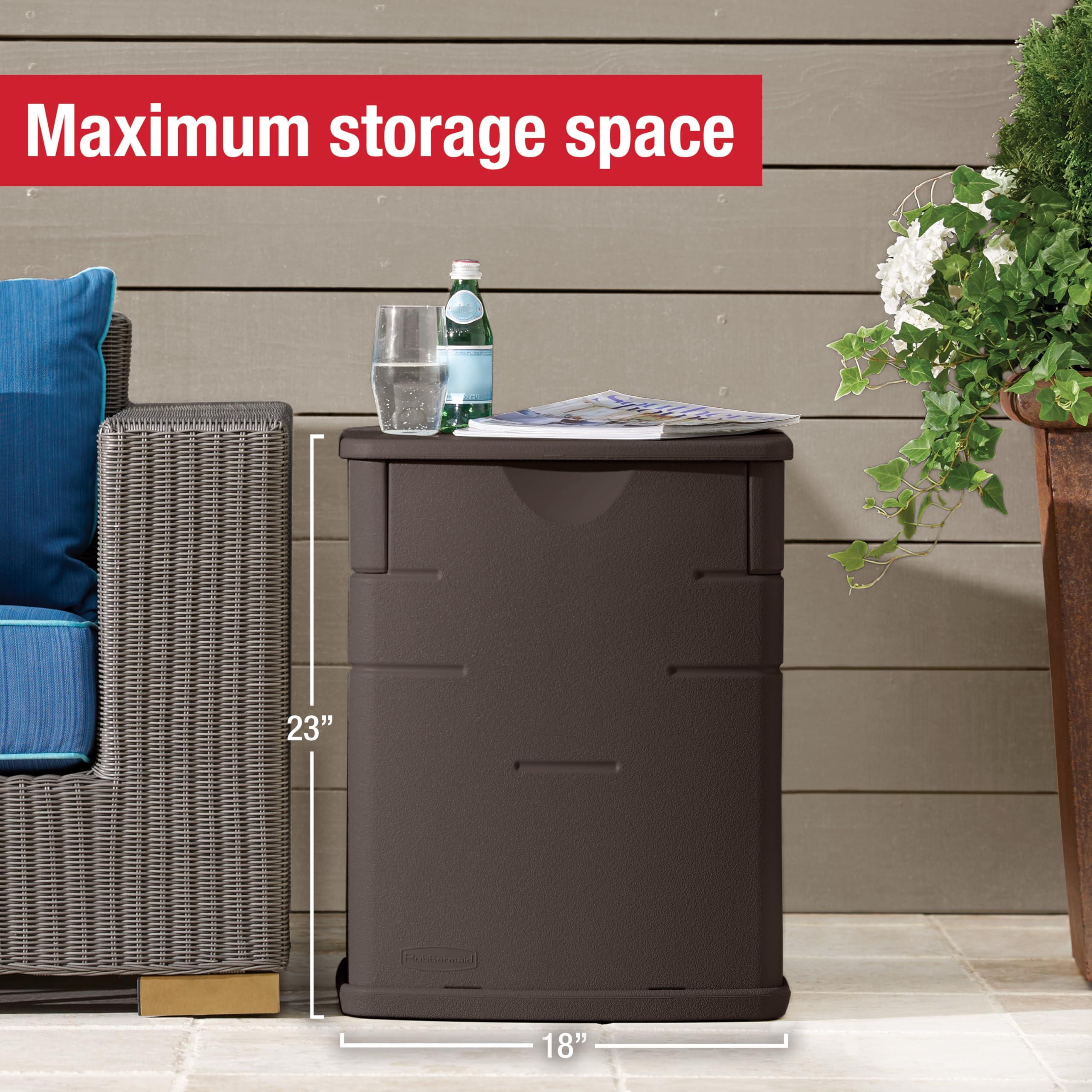 Rubbermaid Small Resin Outdoor Storage Deck Box (19 Gal) Weather Resistant Brown Deck Organization for Home/Small Garden Tools/Grilling Accessories/Pool Supplies - Image 4