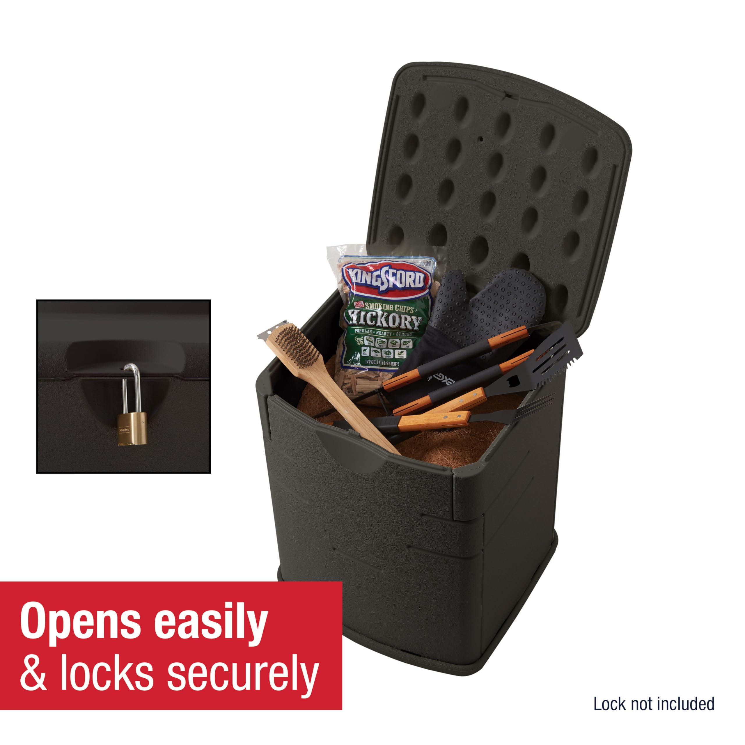 Rubbermaid Small Resin Outdoor Storage Deck Box (19 Gal) Weather Resistant Brown Deck Organization for Home/Small Garden Tools/Grilling Accessories/Pool Supplies - Image 6