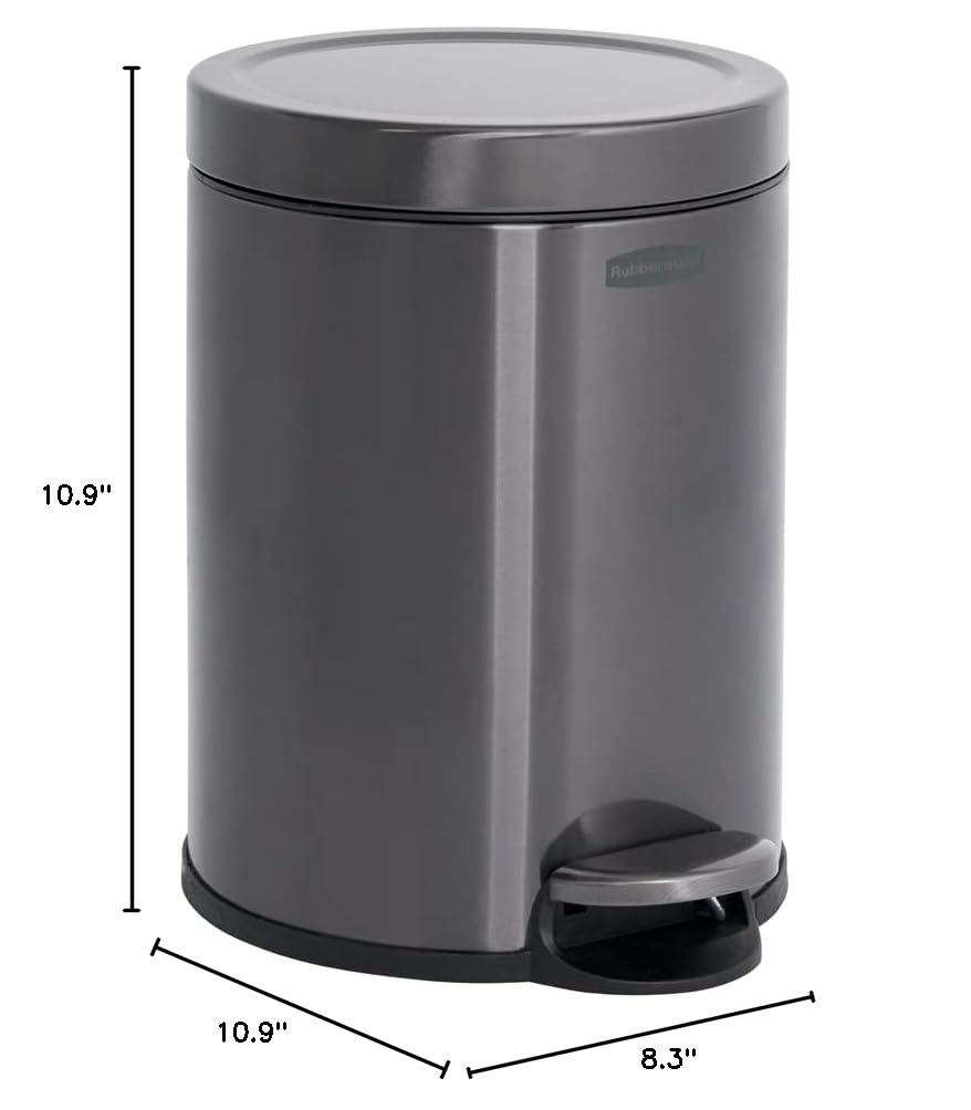 Rubbermaid Stainless Steel Round Step-On Trash Can, 1.6-Gallon, Charcoal, Wastebasket with Lid for Home/Bathroom/Kitchen/Office - Image 9