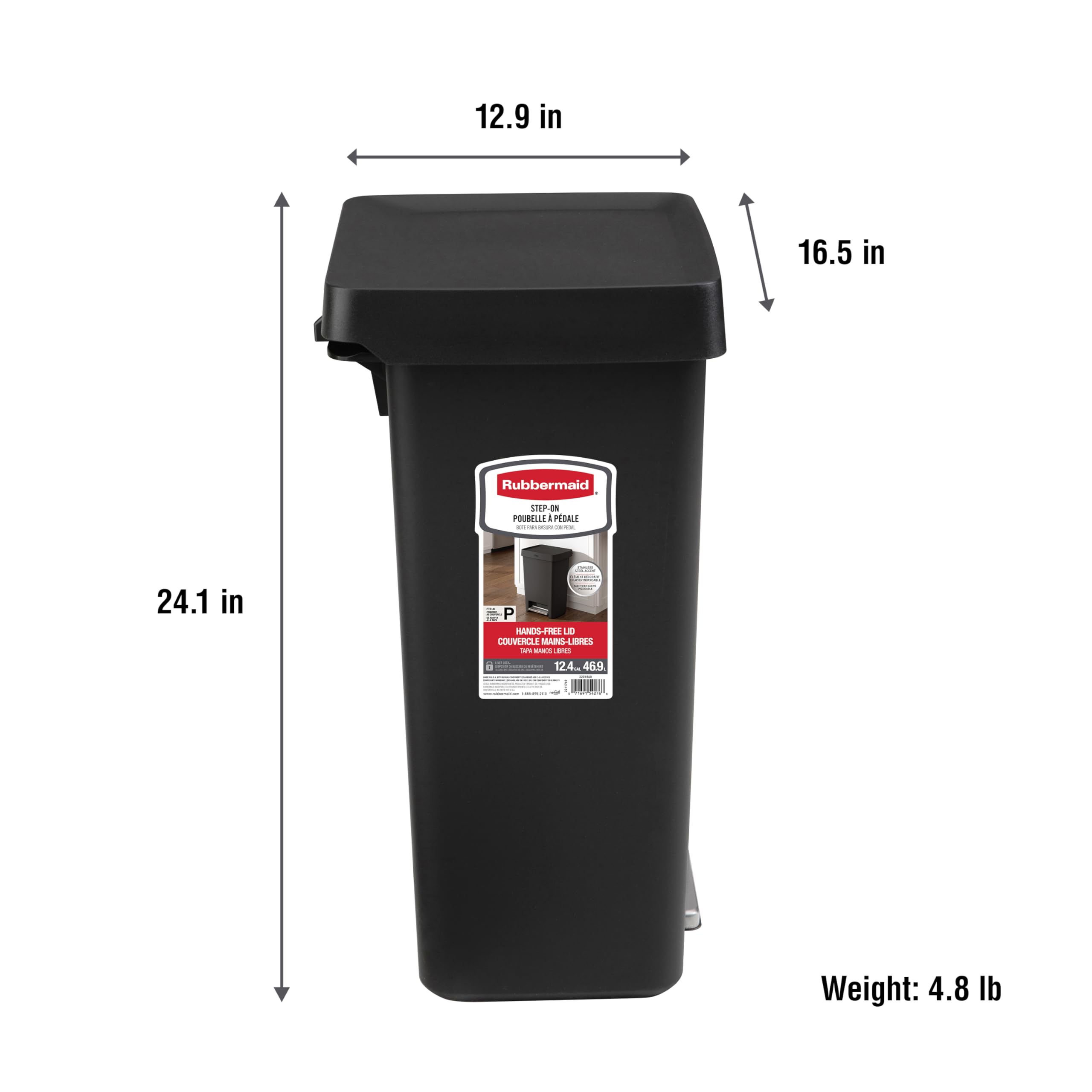 Rubbermaid Step-On Kitchen Trash Can with Lid, 12.4 Gallon, Black, Plastic Garbage Container for Home/Kitchen/Apartment/Garage - Image 7