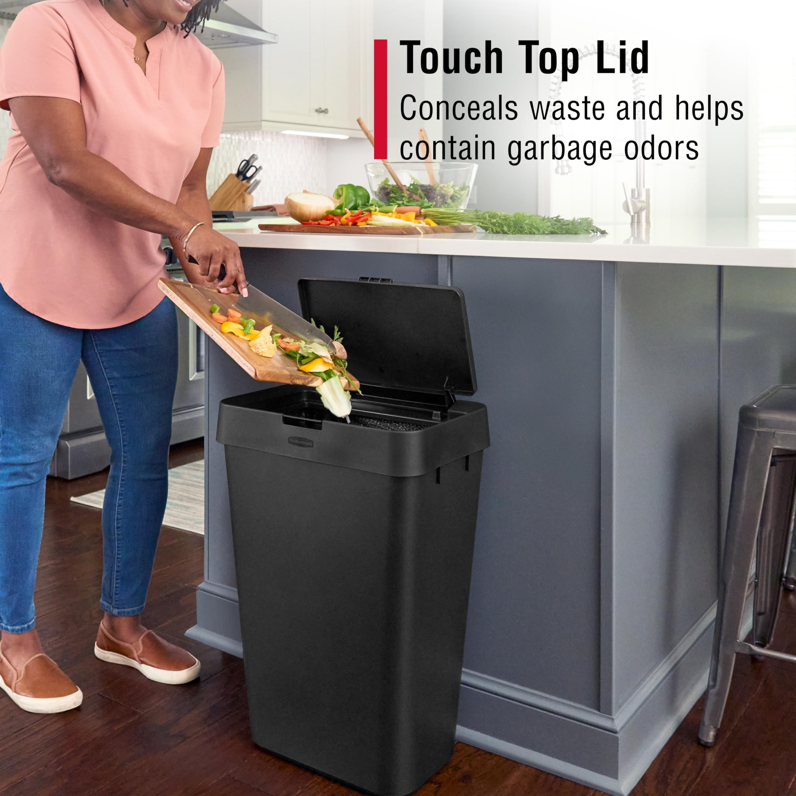 Rubbermaid Touch-Top Kitchen Trash Can with Lid, 12.2 Gallon, Black, Garbage Container for Home/Kitchen/Apartment/Garage - Image 3