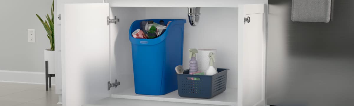 Rubbermaid Undercounter Small Trash Can, 2 Pack Blue and Black for Recycling/Waste, 9.4-Gallon, Fits under Sink/Desk/Cabinet for use in Kitchen/Bathroom/Office - Image 3