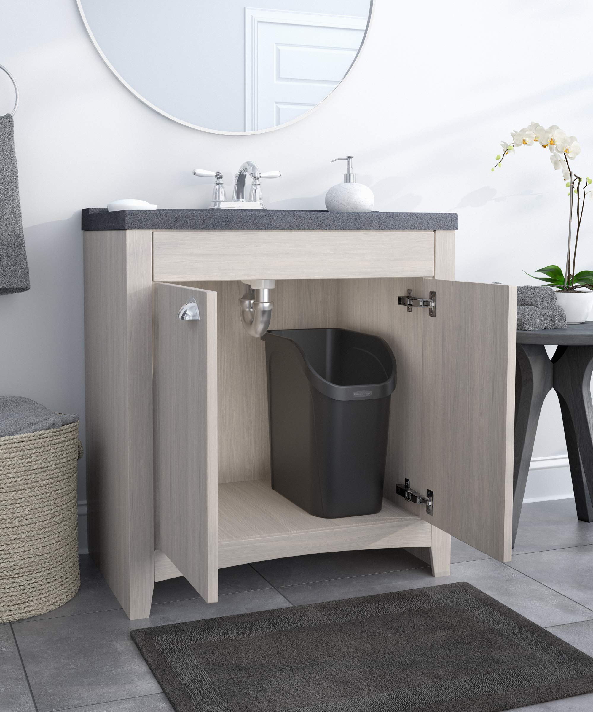 Rubbermaid Undercounter Small Trash Can, 2 Pack Blue and Black for Recycling/Waste, 9.4-Gallon, Fits under Sink/Desk/Cabinet for use in Kitchen/Bathroom/Office - Image 4