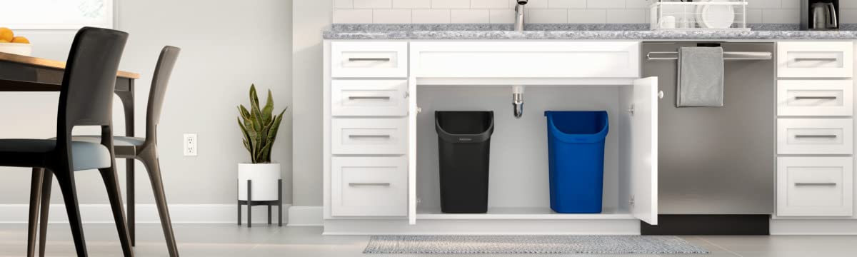 Rubbermaid Undercounter Small Trash Can, 2 Pack Blue and Black for Recycling/Waste, 9.4-Gallon, Fits under Sink/Desk/Cabinet for use in Kitchen/Bathroom/Office - Image 5